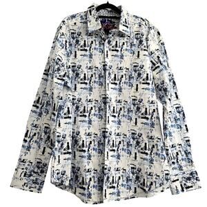 Robert Graham Men’s XL Classic Fit Button Down Shirt Abstract Blue White Stretch